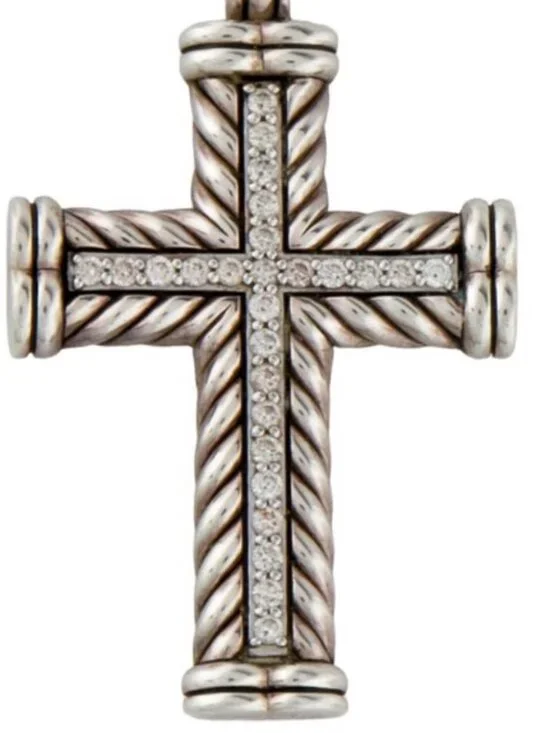 DAVID YURMAN DIAMOND STERLING SILVER 925 CHEVRON CROSS PENDANT - Picture 4 of 8